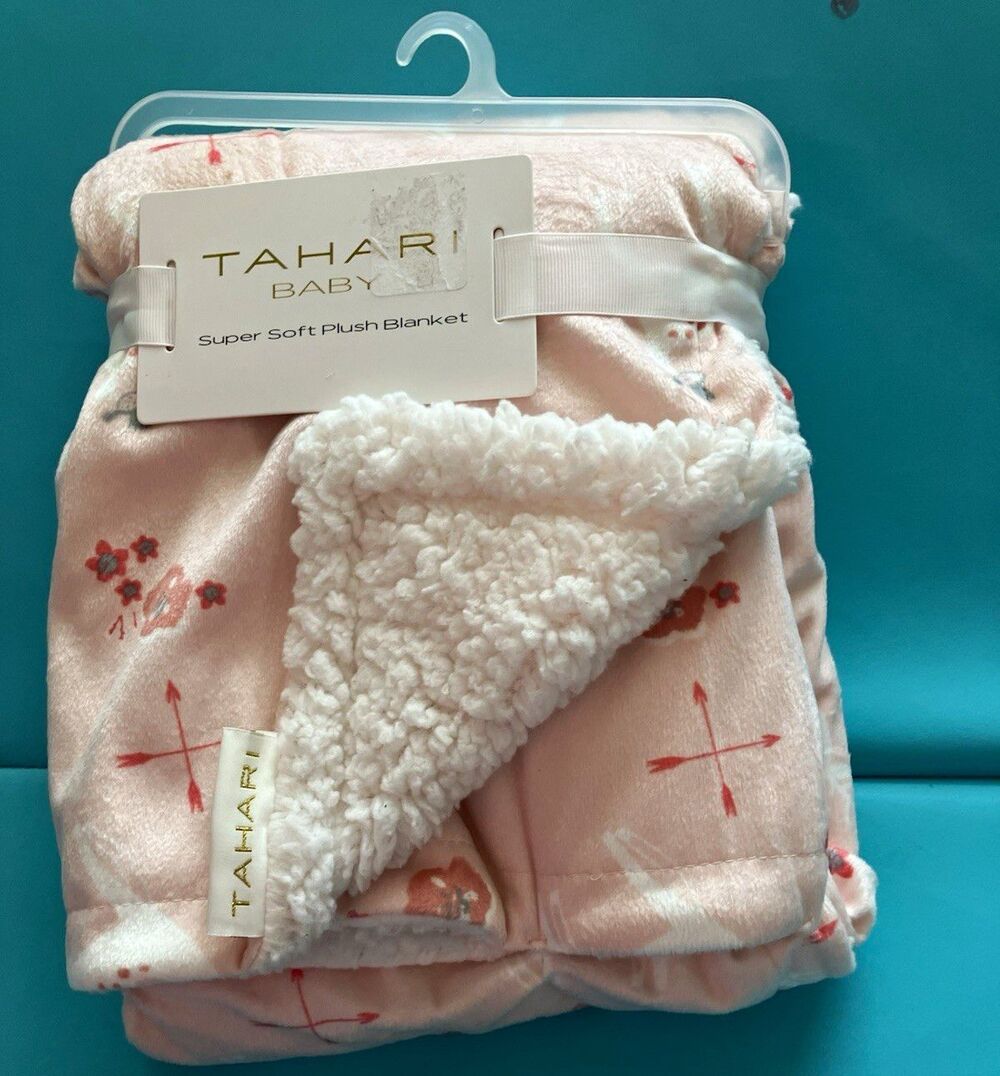 Tahari Baby Plush Blanket Pink/White/Red Deer Polyester 30"x40" Crib